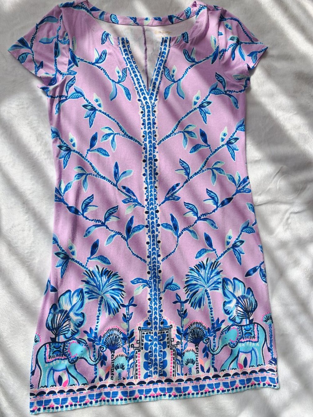 Lilly Pulitzer Elephant Print Dress Pink Blue Palm Shift Mini Size L - Picture 4 of 13